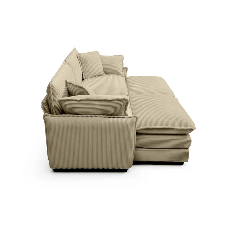4-Piece Corduroy Modular Sleeper Sectional Sofa with 2 Ottomans & 4 Pillows