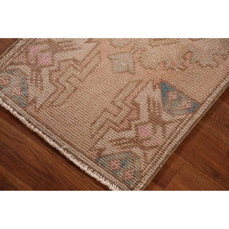 Hand Knotted Oriental 100% Wool Carpet Transitional Tribal Peach Anatolian Area Rug - 2' 10'' X 1' 6''