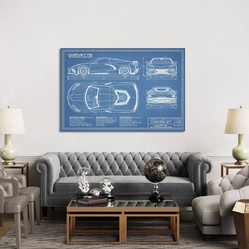 iCanvas "Corvette (C8) Stingray Blueprint" by Action Blueprints Canvas Print
