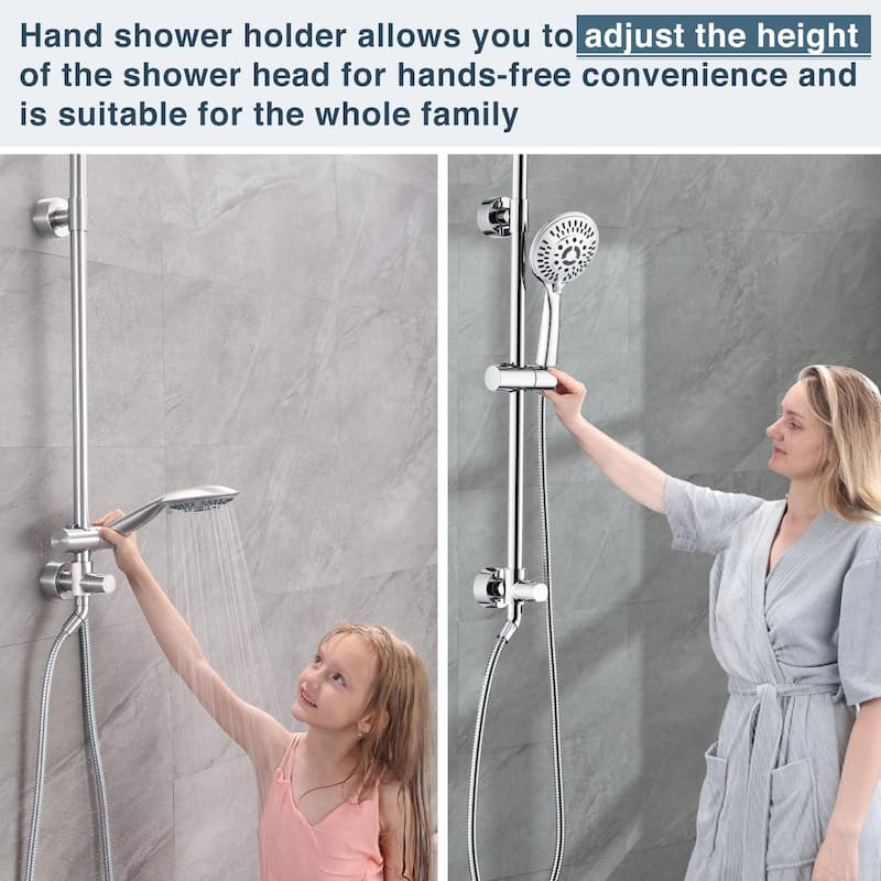 BRIGHT SHOWERS Rain Shower heads system including rainfall shower head and handheld shower head with height adjustable holder