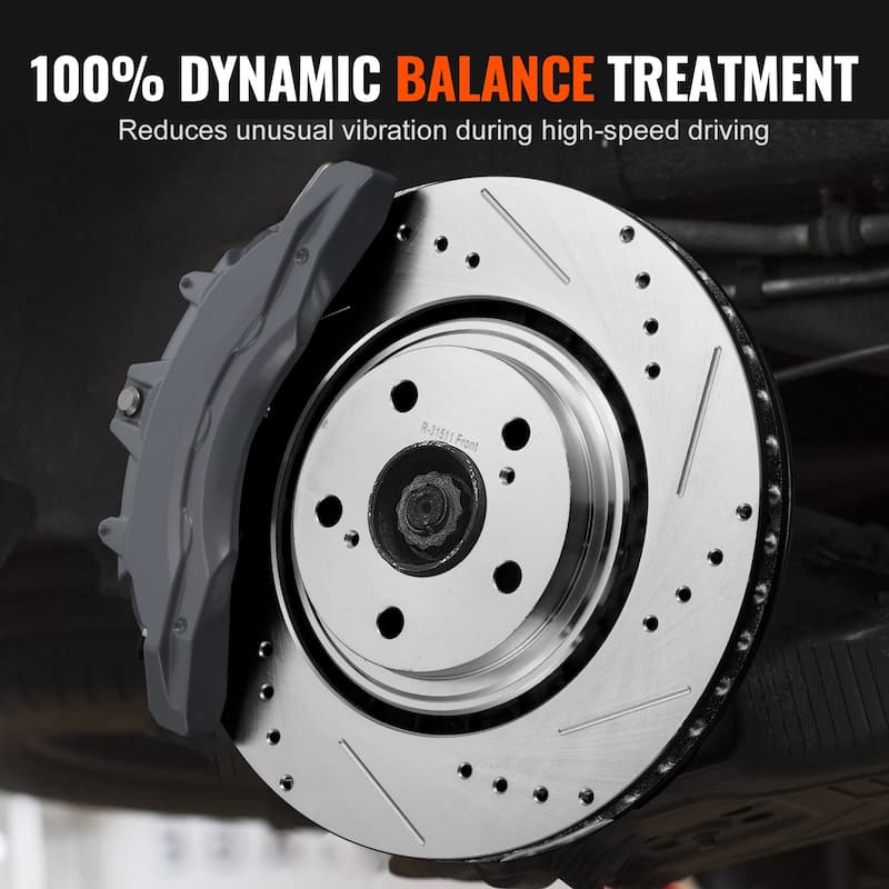 Front and Rear Brake Kit Drilled and Slotted Brake Rotors Ceramic Brake Pads Replacement