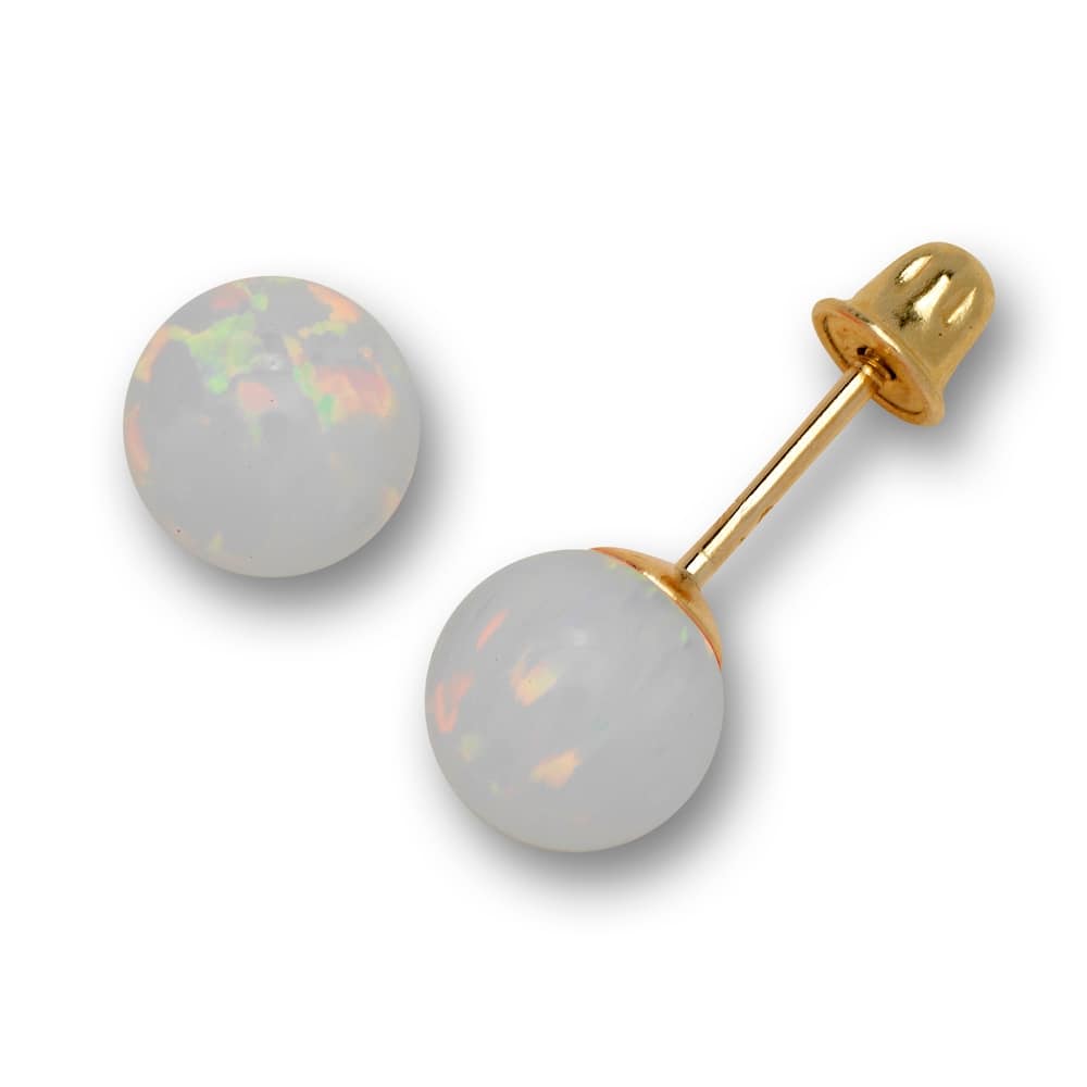 14K Yellow Gold Colors of Created Opal 6mm Ball Post Stud Screw-back Earrings