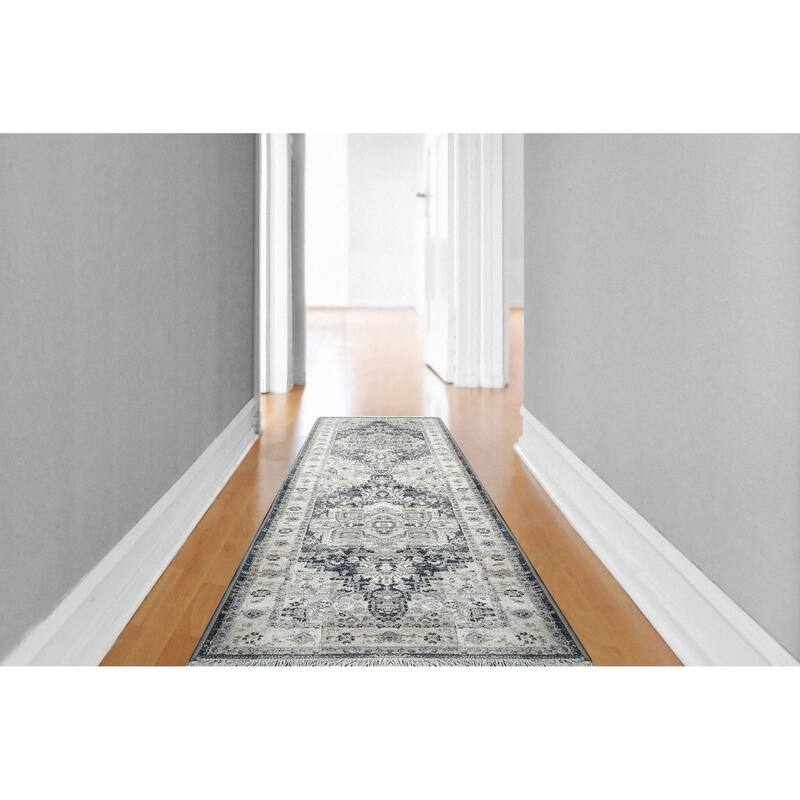 Dynamic Rugs Juno Transitional Area Rug - 2'2" X 7'5" - Dark Blue/Cream