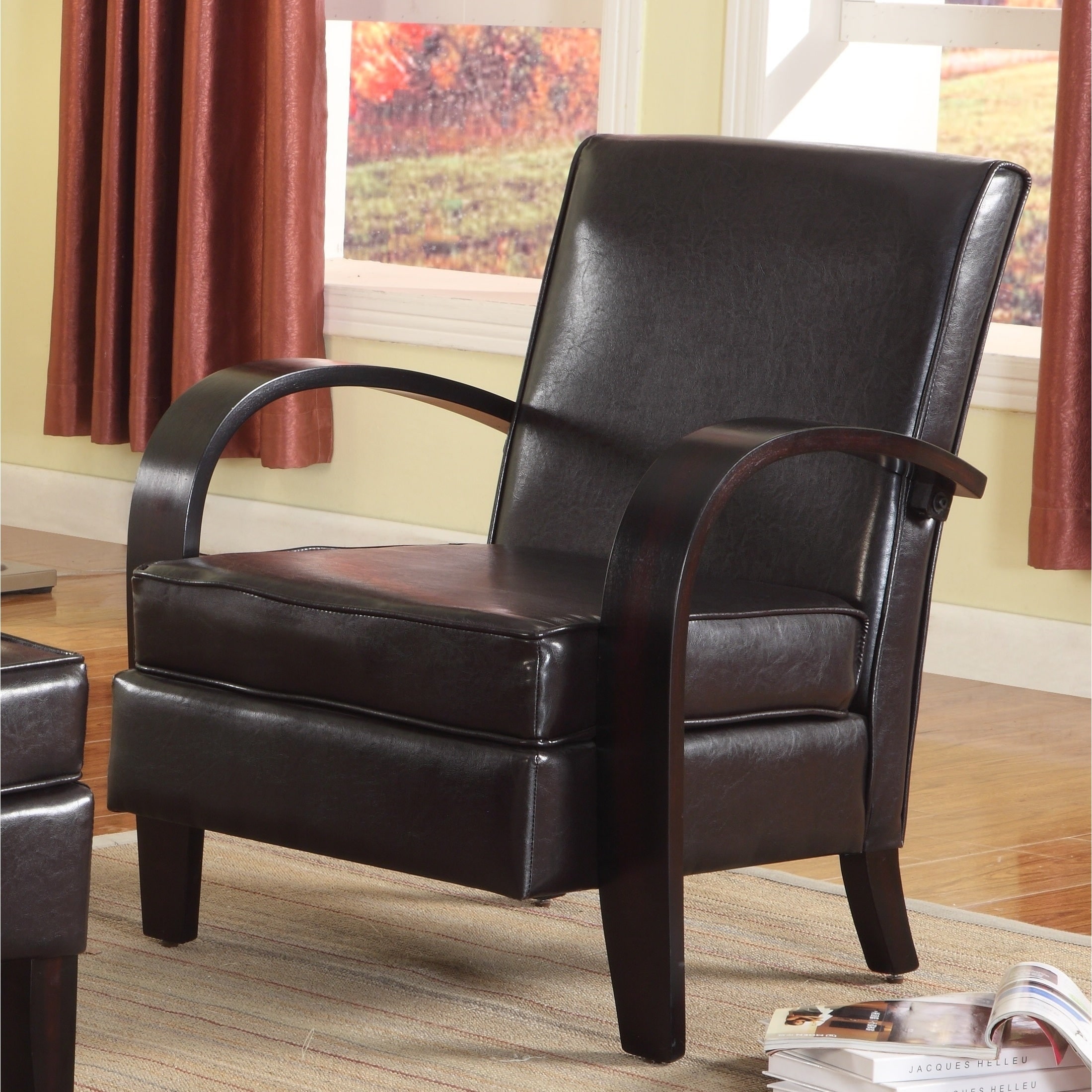 Shop Copper Grove Jessup Brown Bonded Leather Accent Chair With Wood Arms Overstock 20340170