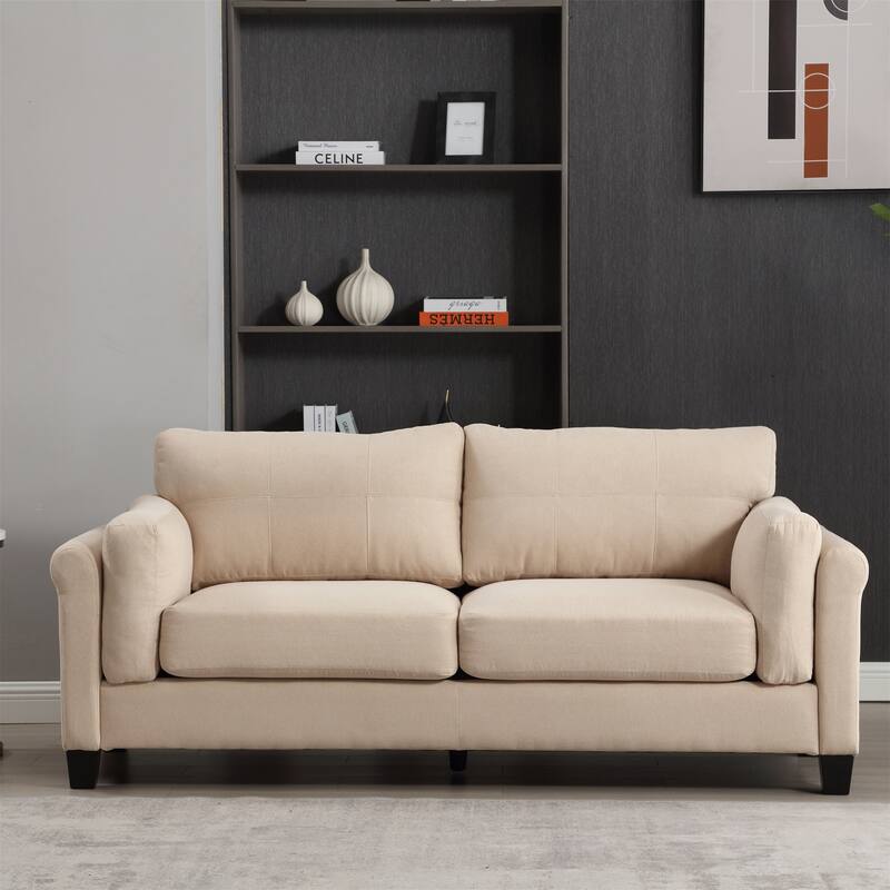 79" Modern Button Tufted Linen Upholstered 3-Seat Sofa - Khaki