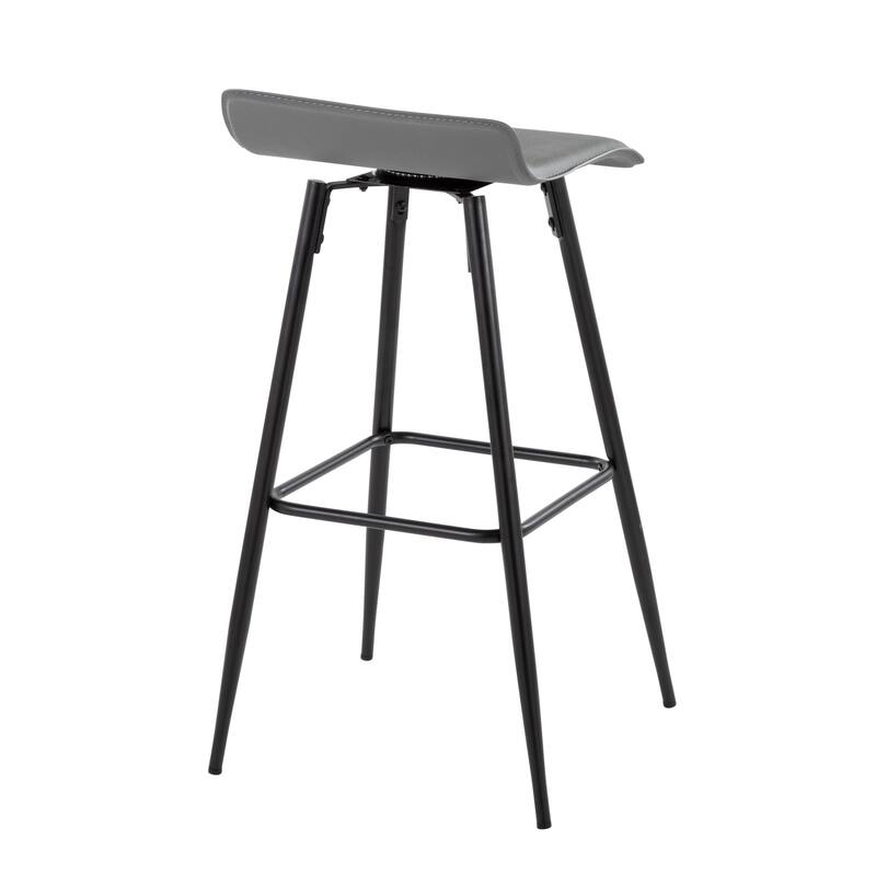 Ale 30" Contemporary Fixed-Height Bar Stool In Black Steel And Grey Faux Leather By Lumisource - Set Of 2