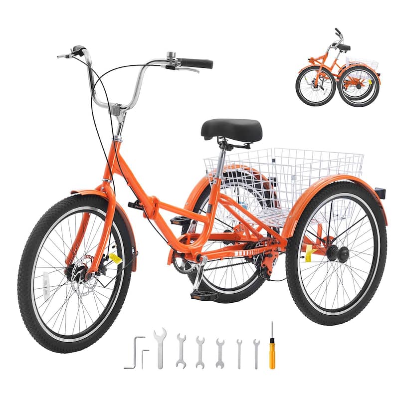 26-Inch Adult Folding Trikes with Large Rear Basket - 72 x 29.9 x 46.3 in