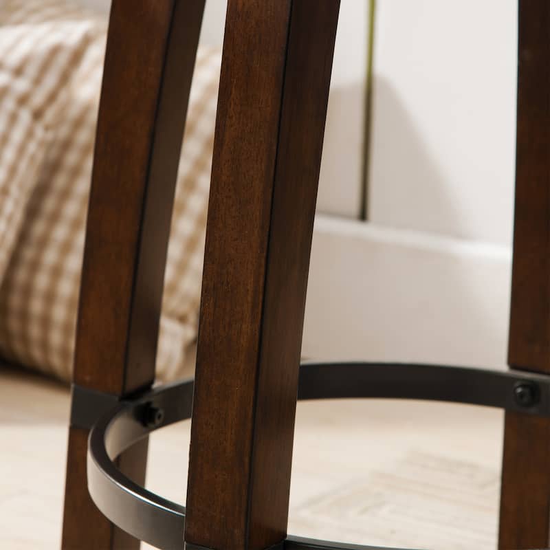 Traditional Wood Faux Leather Counter-height Stool Set of 2