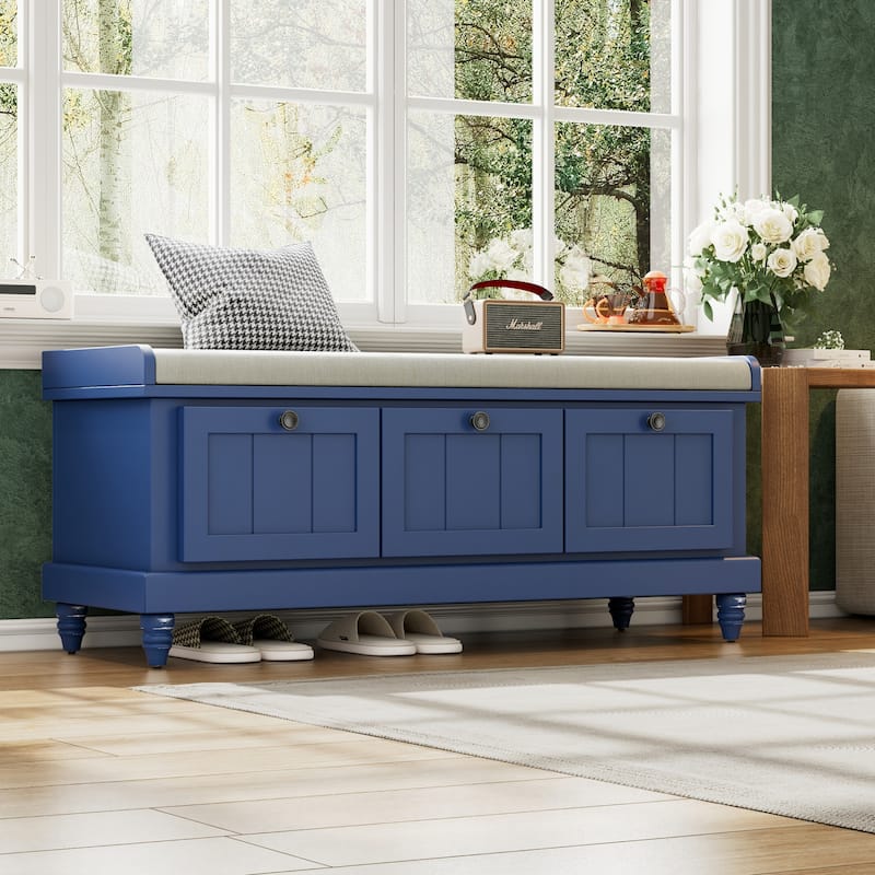 Classic Shoe Bench with Cushion and Three Drawers
