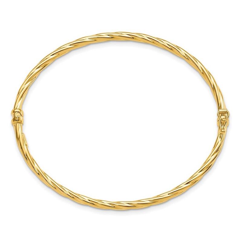 Curata 14k Yellow Gold Hinged Twisted Polished Stackable Bangle Bracelet