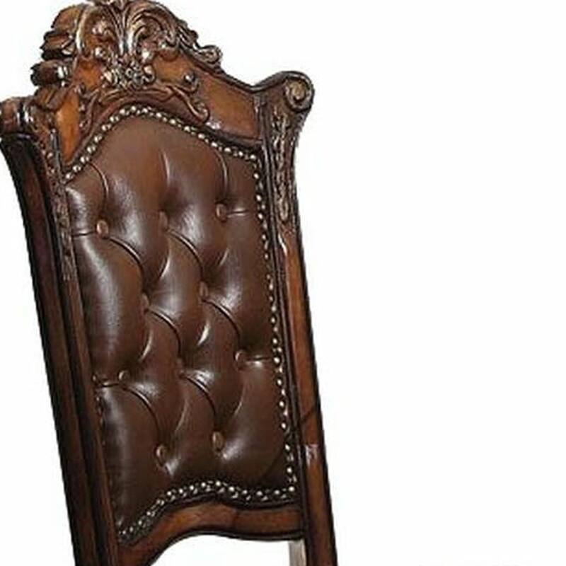 HomeRoots Set of Two 24" Brown Faux Leather and Solid Wood Counter Height Bar Chairs