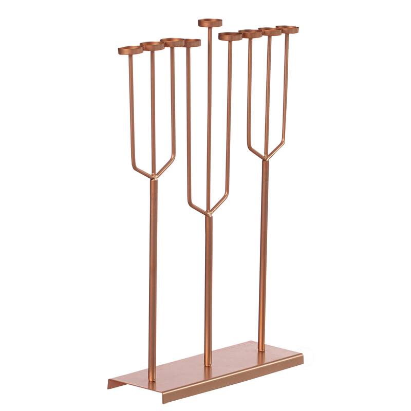 Modern Design Hanukkah Menorah Exceptional presentational piece, 9 Branch Tea Light Candle Holders - Small Rose Gold
