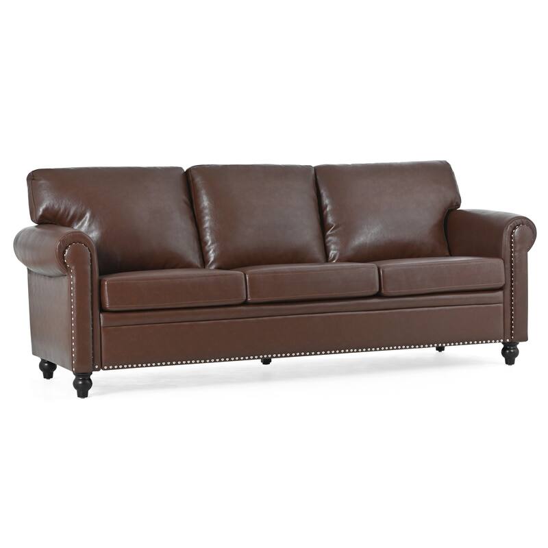 83.86" Fabric Roll-Arm 3-Seater Sofa with Pocket Spring Seat, PP Foam Backrest, and Solid Wood Frame