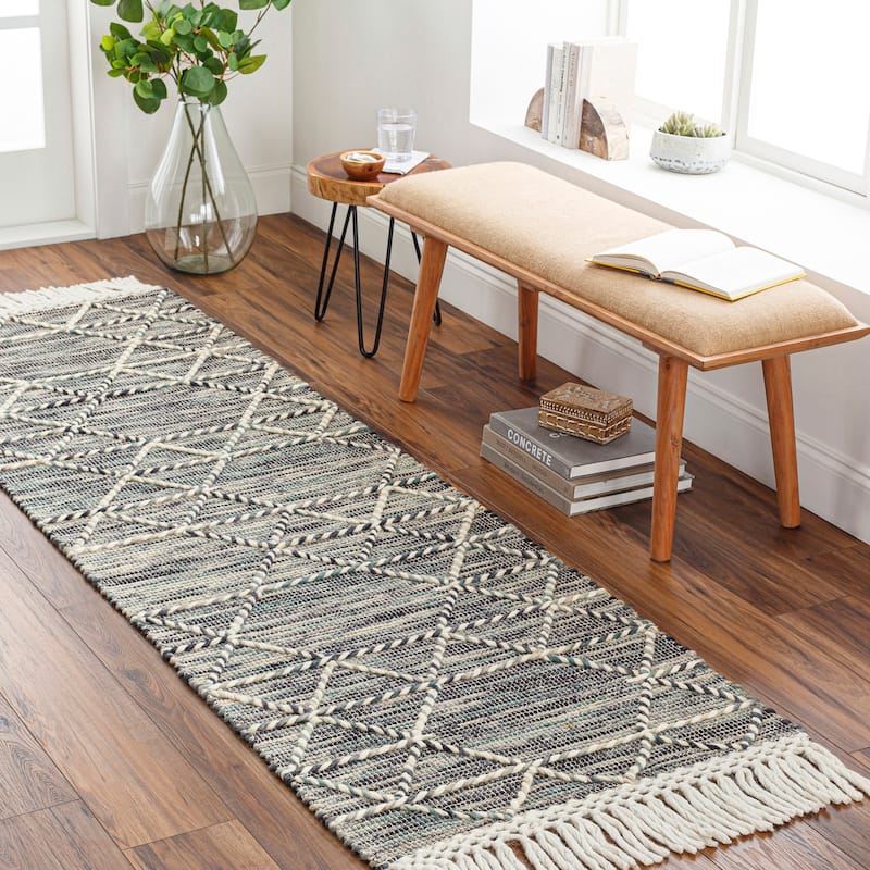 Livabliss Shibona Handmade Farmhouse Cottage Area Rug - Sage/Grey - 2' 6" x 8'