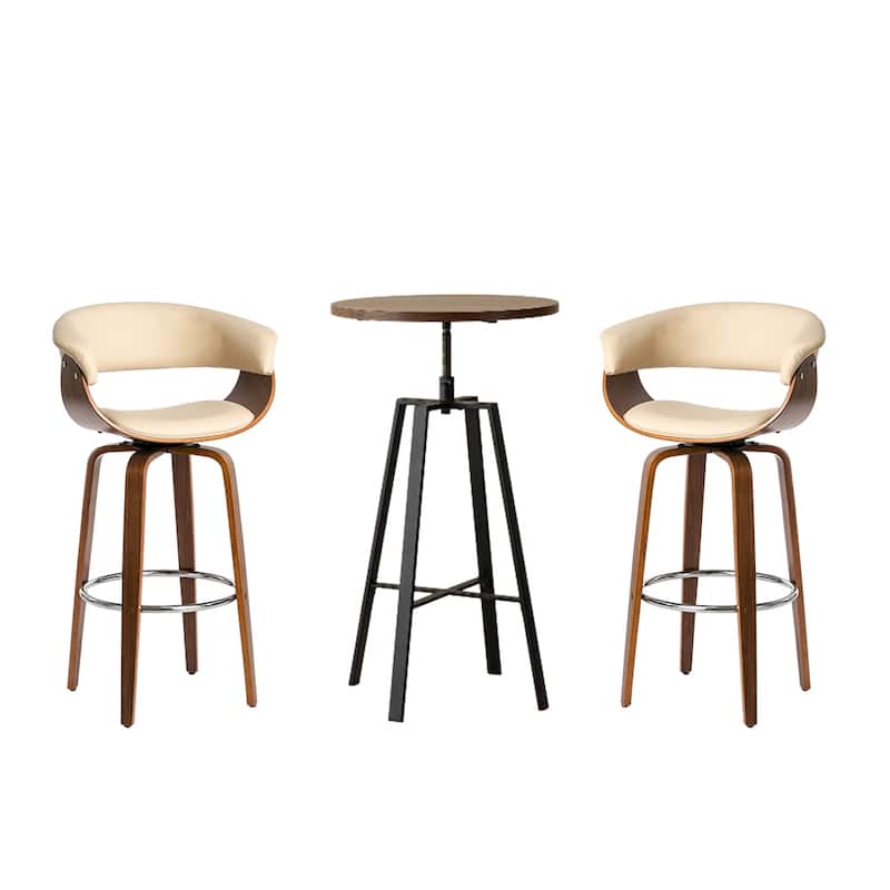 Glitzhome Modern 3-Piece Wooden Swivel Bar Stools & Height Adjustable Pub Table Set