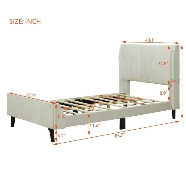 dimension image slide 4 of 9, Twin/Full/Queen Size Velvet Upholstered Platform Bed Frame with Headboard and Wooden Slats Support, No Box Spring Needed