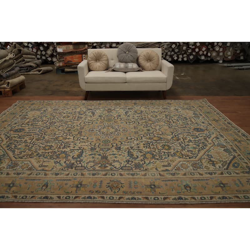 Hand Knotted Oriental 100% Wool Carpet Traditional Floral Beige & Ivories Tabriz Area Rug - 11' 1'' X 8' 3''