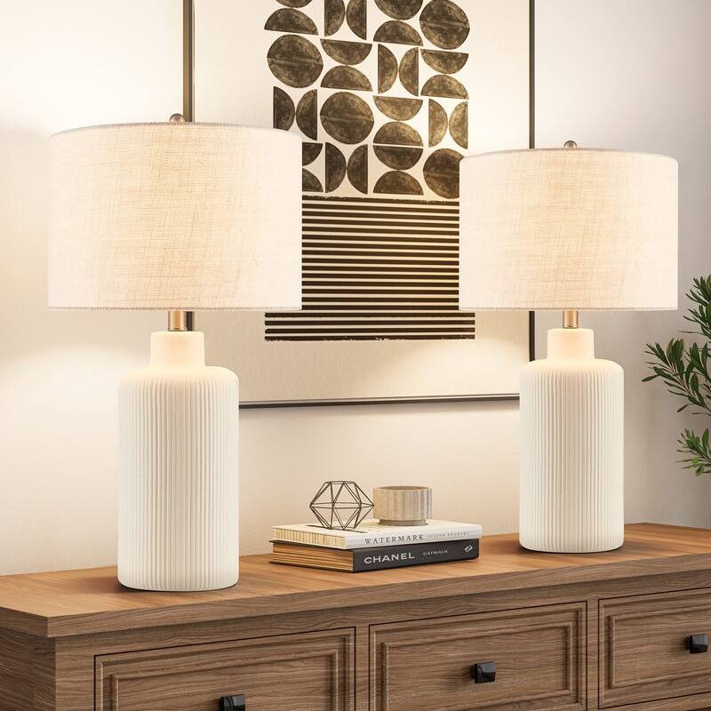 KAWOTI 25.25 inch White Ceramic Table Lamp - W14" x D14" x H25.5"