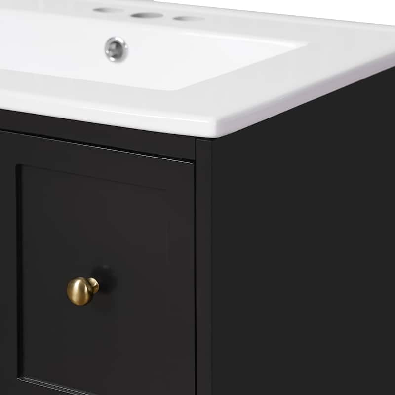 Floating Bathroom Vanity Wall Mounted Translucent Stripe Glass Doors Storage Cabinet with 2 Drawers and Gold Knobs