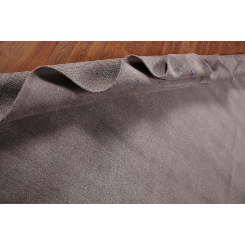 Tribal Gray Gabbeh Area Rug Hand-Knotted Wool Carpet - 9'4" x 12'1"