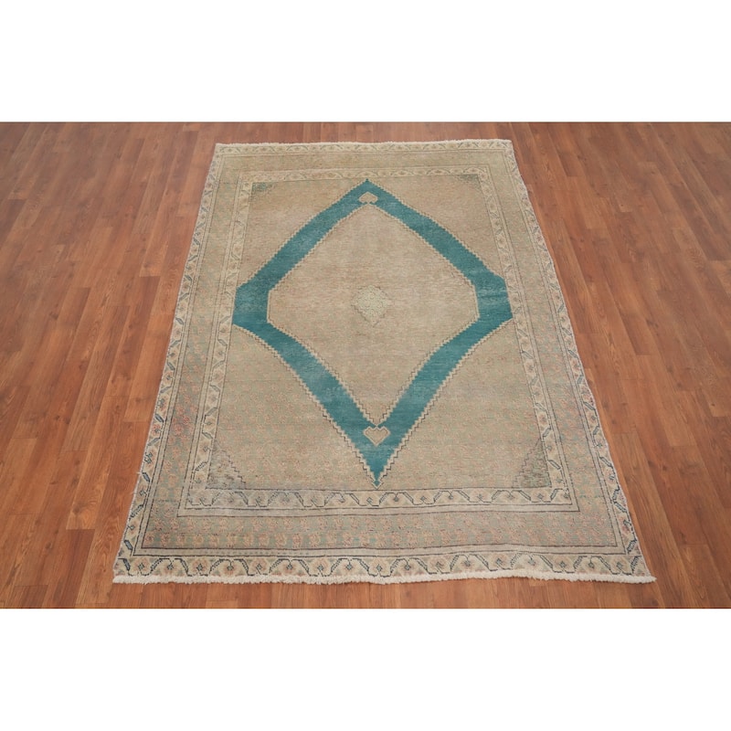 Hand Knotted Oriental 100% Wool Carpet Traditional Medallion Beige & Ivories Tabriz Area Rug - 6' 7'' X 4' 7''
