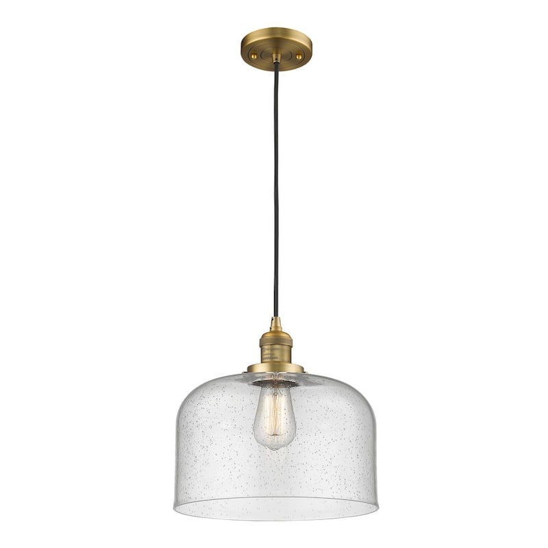 Innovations Lighting X-Large Bell Single Light 12" Wide Pendant - Brushed Brass / Seedy