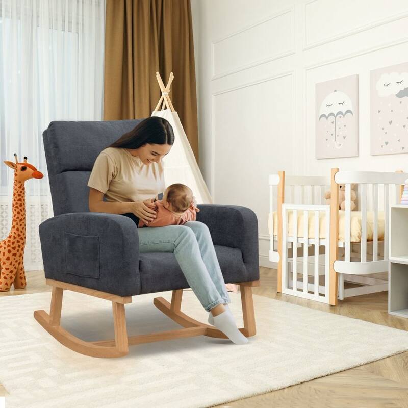 HOMYKA 28" Wide Rocking Chair for Nursery with Solid Wood Leg