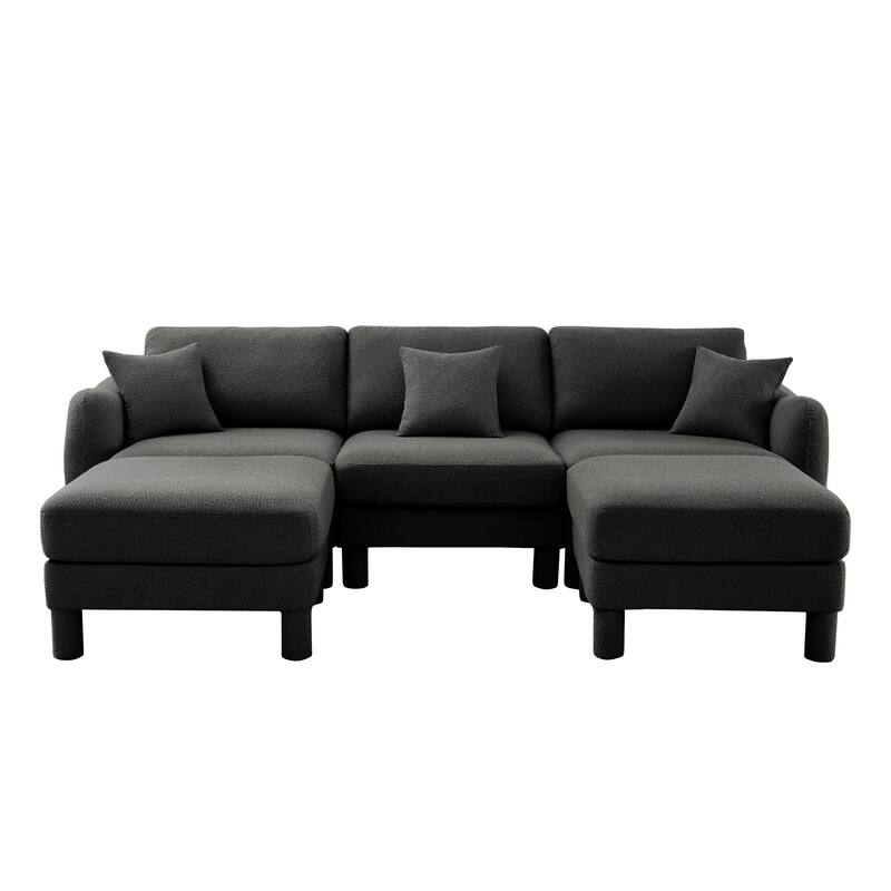 109.4" 3-Seater Modern Upholstered Sofa Couch, Deep-Seat Sectional Sofa with Shell-Shaped Armrests, Leisure Sofa for Living Room