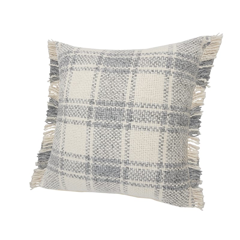 Sevita Ivory/Gray Tartan Cotton Blend Throw Pillow, Set of 2