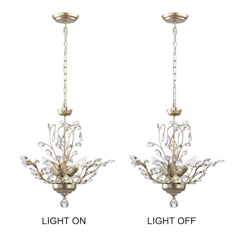Holly 4-light Brushed Silver-ish Champagne Crystal Leaves Chandelier - 18.1 inches in diameter x 18.1 inches H