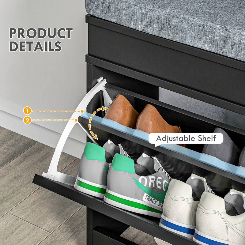 Modern Shoe Rack Bench for Entryway, Storage Organizer with Adjustable Shelf, Holds 8 Pairs