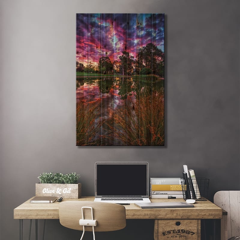 Through The Reeds Print On Wood by Ben Mulder - Multi-Color