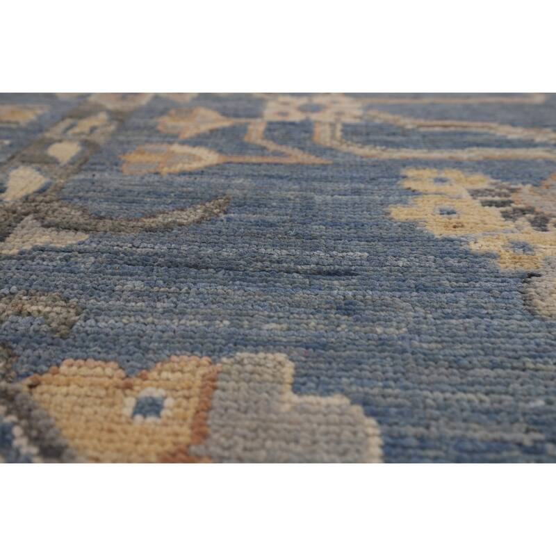 Transitional Blue Oushak Turkish Area Rug Handmade Wool Carpet - 9'2"x 11'10"
