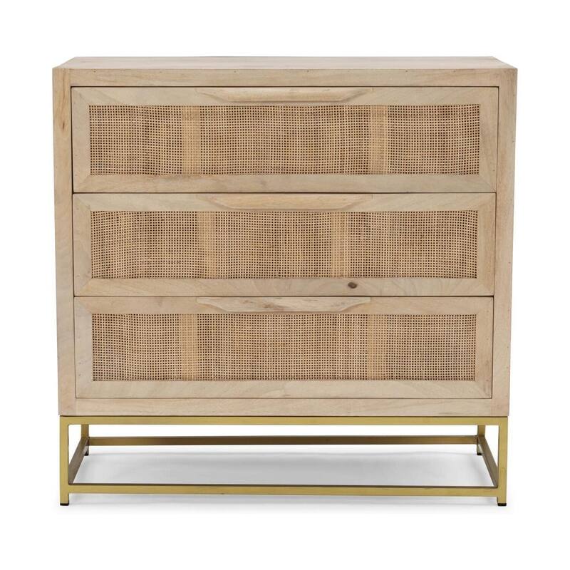 Rattan Cabinet with Drawers - Gold Metal Utility Storage Organizer - 30x14x29.5 Inch