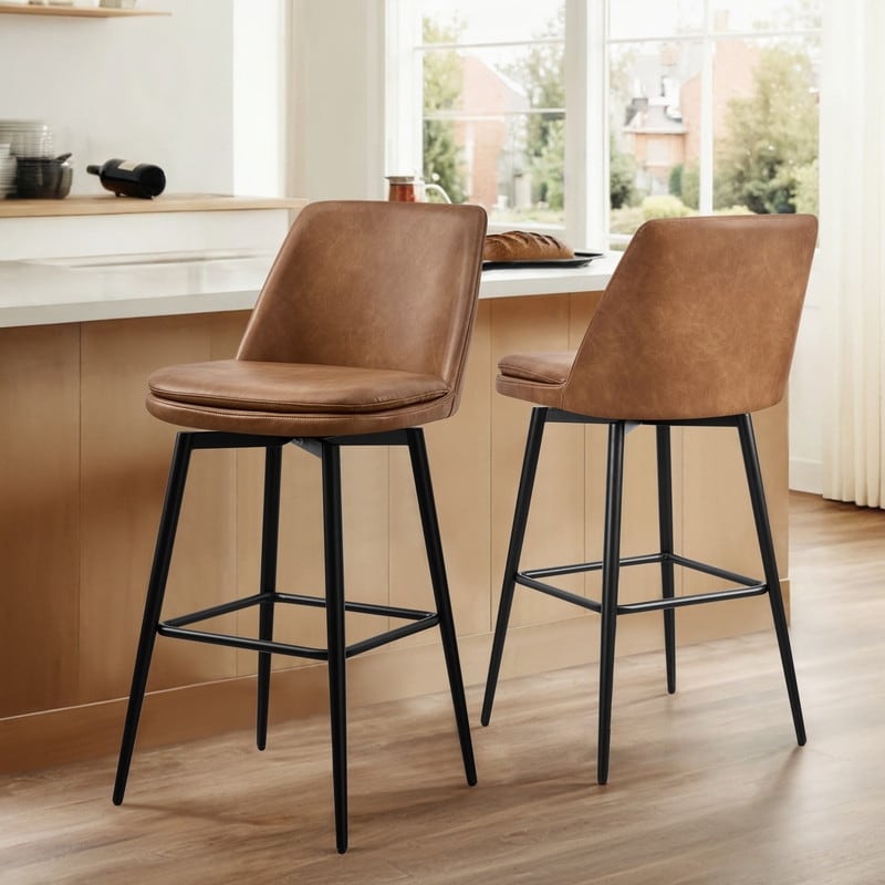 Spruce & Spring Mid-Century Upholstered Counter Height Swivel Bar Stools for Kitchen Island, Set of 2/3/4