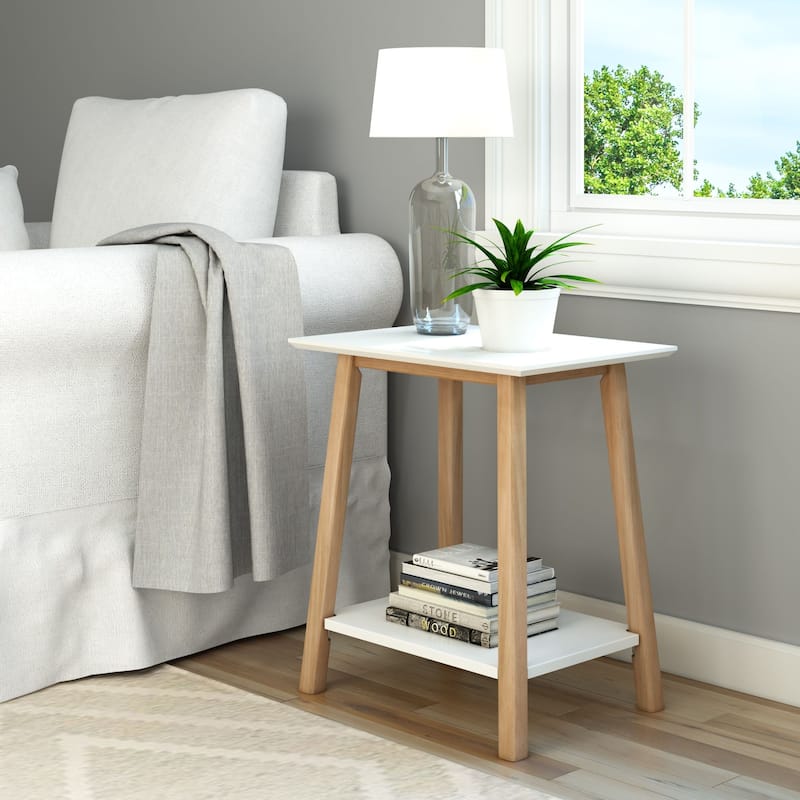 Plank and Beam Mid-Century Modern Accent End Table - 23" L x 16.25" W x 25.5" H - White/Blonde