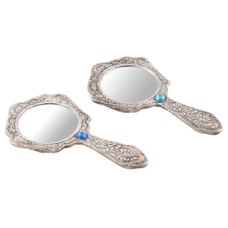 Novica Handmade Princess Of Delhi Aluminum Hand Mirrors (Pair) - Silver