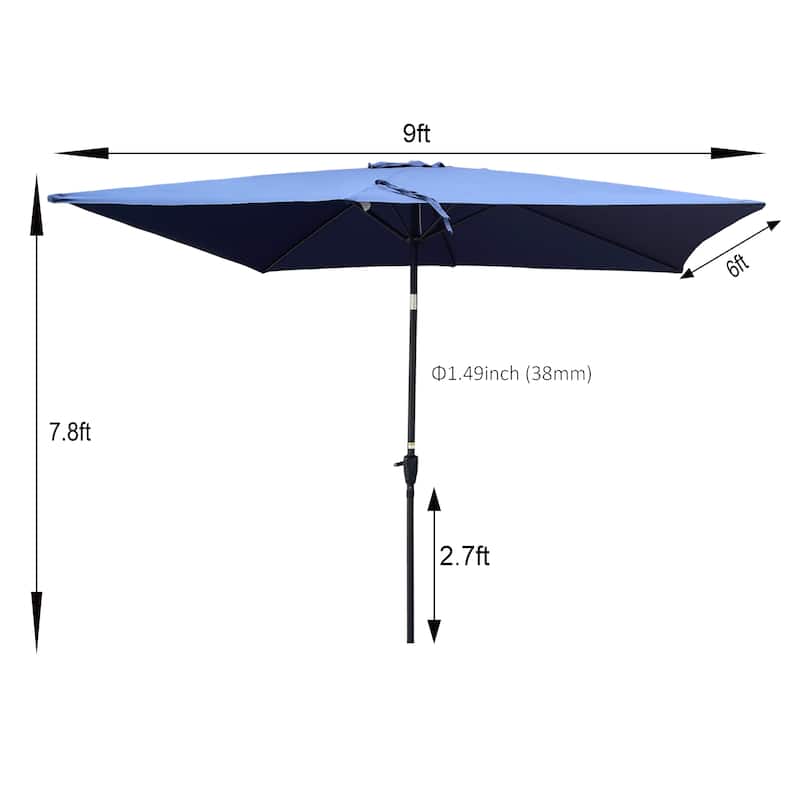 6x9ft Patio Umbrella Outdoor Waterproof Umbrella with Crank and Push Button Tilt without flap for Garden Backyard Pool