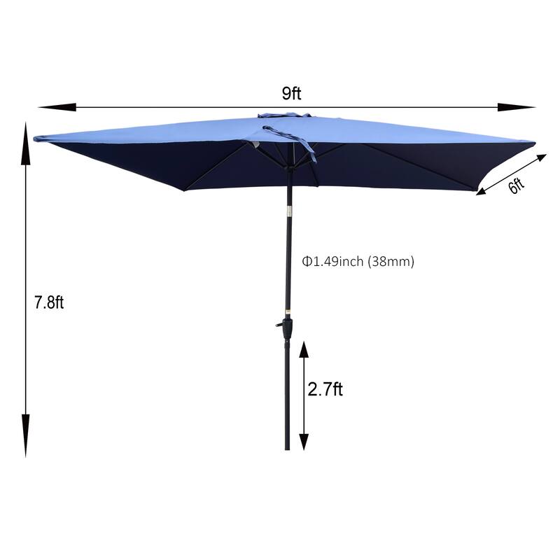 6x9ft Rectangular Patio Umbrella with Crank & Tilt, Waterproof Outdoor Market Umbrella for Garden, Pool