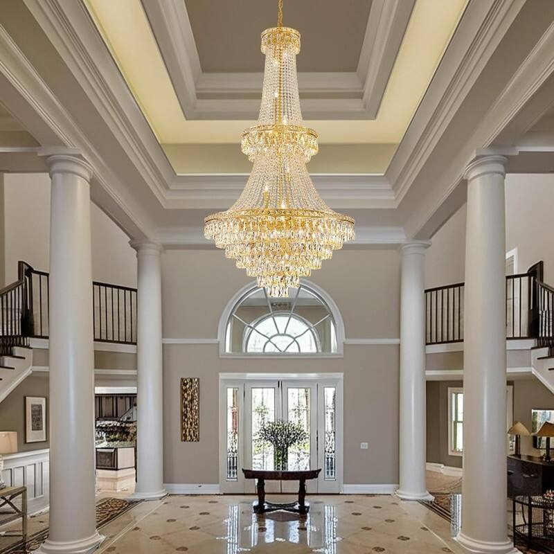 KAYLA High Ceiling Chandelier 13-Light Gold Modern Crystal Chandeliers Pendant Light Foyer Chandelier Fixtures
