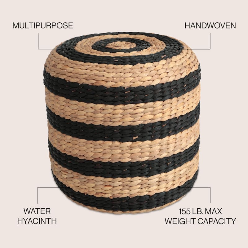 Aimee 15.7" Modern Minimalist Two-Tone Hand-Woven Hyacinth Stool