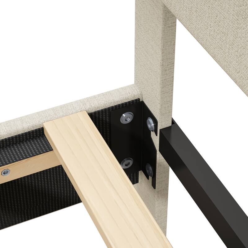 King Size Linen Upholstered Platform Bed with Adjustable Headboard and 12-Slat Support (1000lb Capacity)