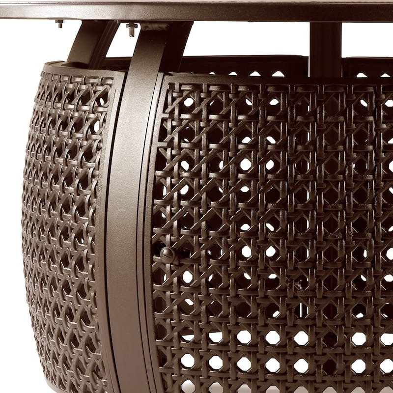 Round 44 in. x 44 in. Aluminum Propane Fire Pit Table with Glass Beads, Two Covers, Lid, 57,000 BTUs - N/A