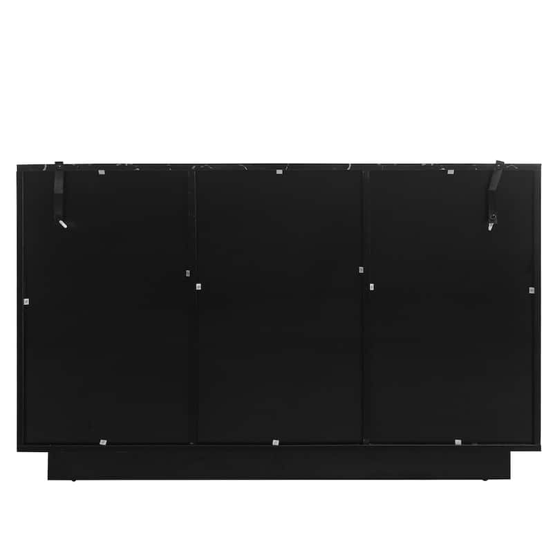 LED Carved Line 3 Door Storage Cabinet,Sideboard Buffet Cabinet With Adjustable Shelf,Large Storage Accent Cabinet