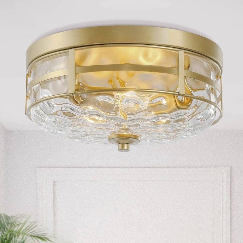 Mid-century Modern 3-light Gold Flush Mount Lights Glass for Kitchen Island - D 12.5"x H 6" - D 12.5"x H 6" - Gold