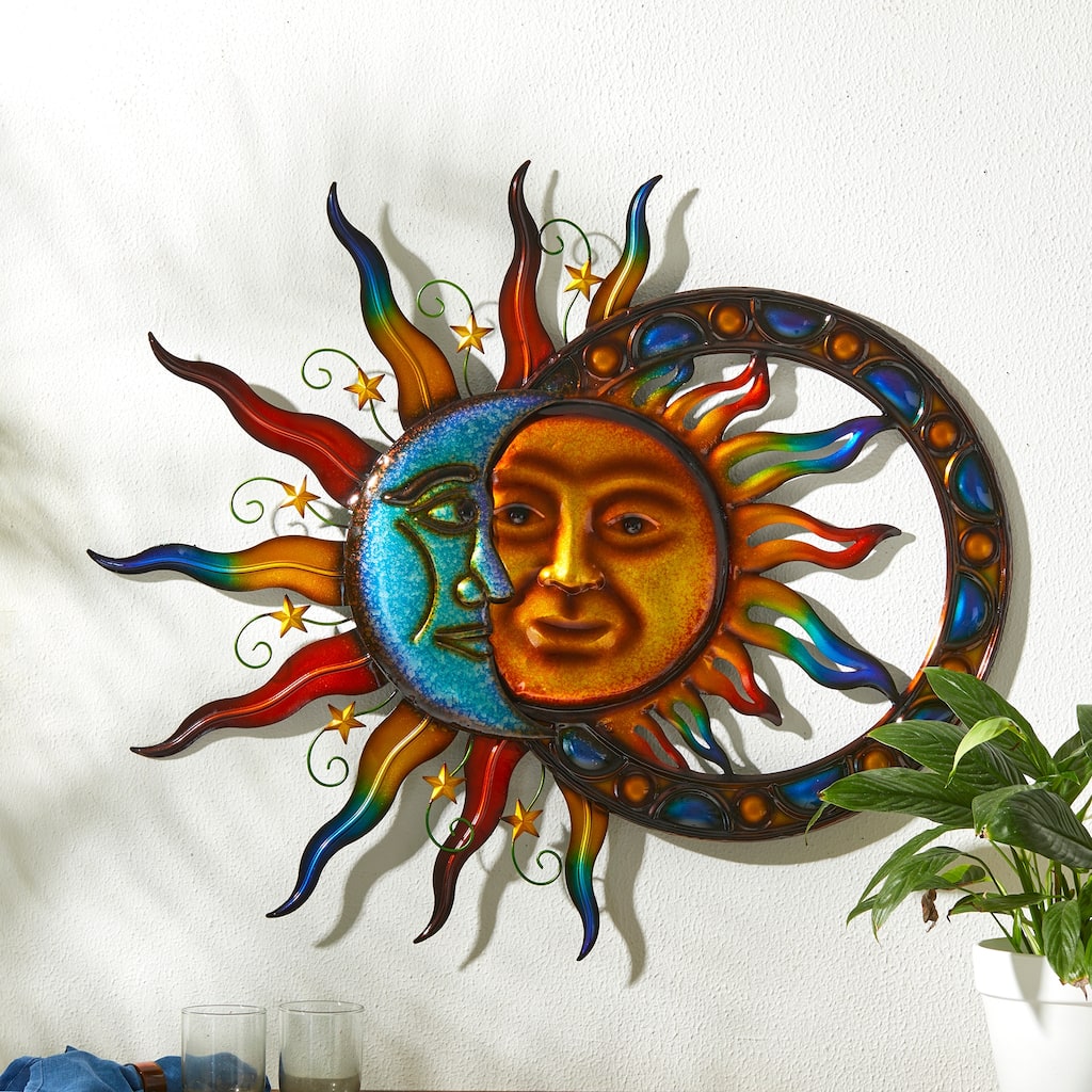 Glitzhome 33.5"L Metal Sun and Moon Wall Décor
