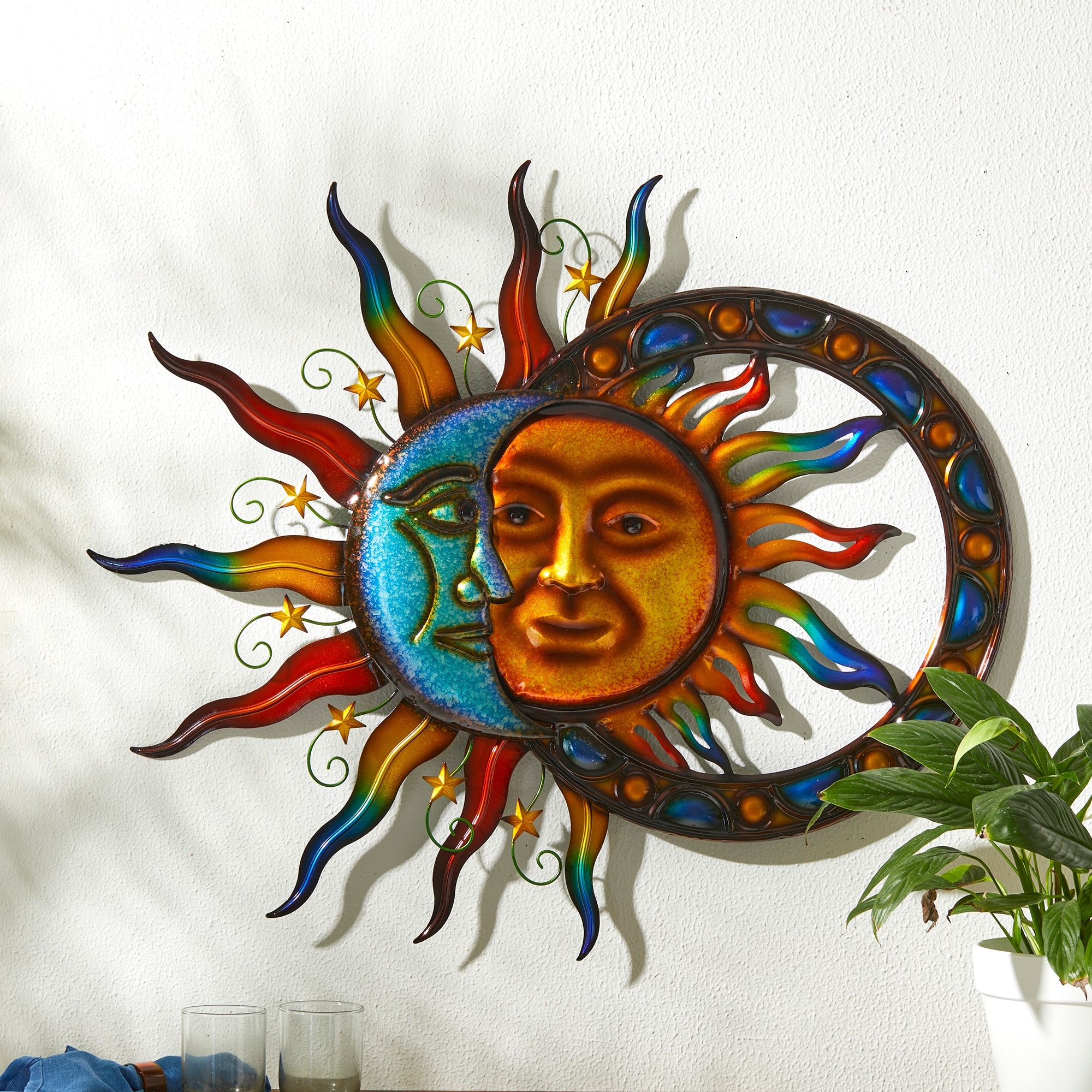 Glitzhome 33.5"L Metal Sun and Moon Wall Décor