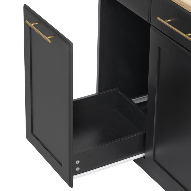 59.3" Rolling Kitchen Island with Storage 2 Pull Out Cabinet Organizers & Rubber Wood Drop Leaf,Trash Can Storage,Power Outlet