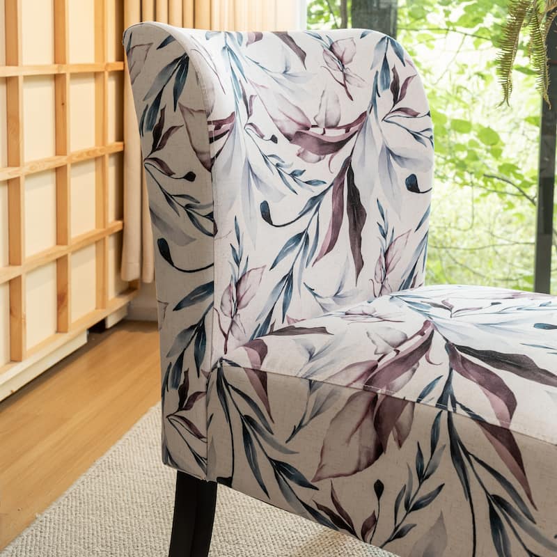 Capa Print Fabric Armless Contemporary Accent Chair for Living Room,Purple Floral