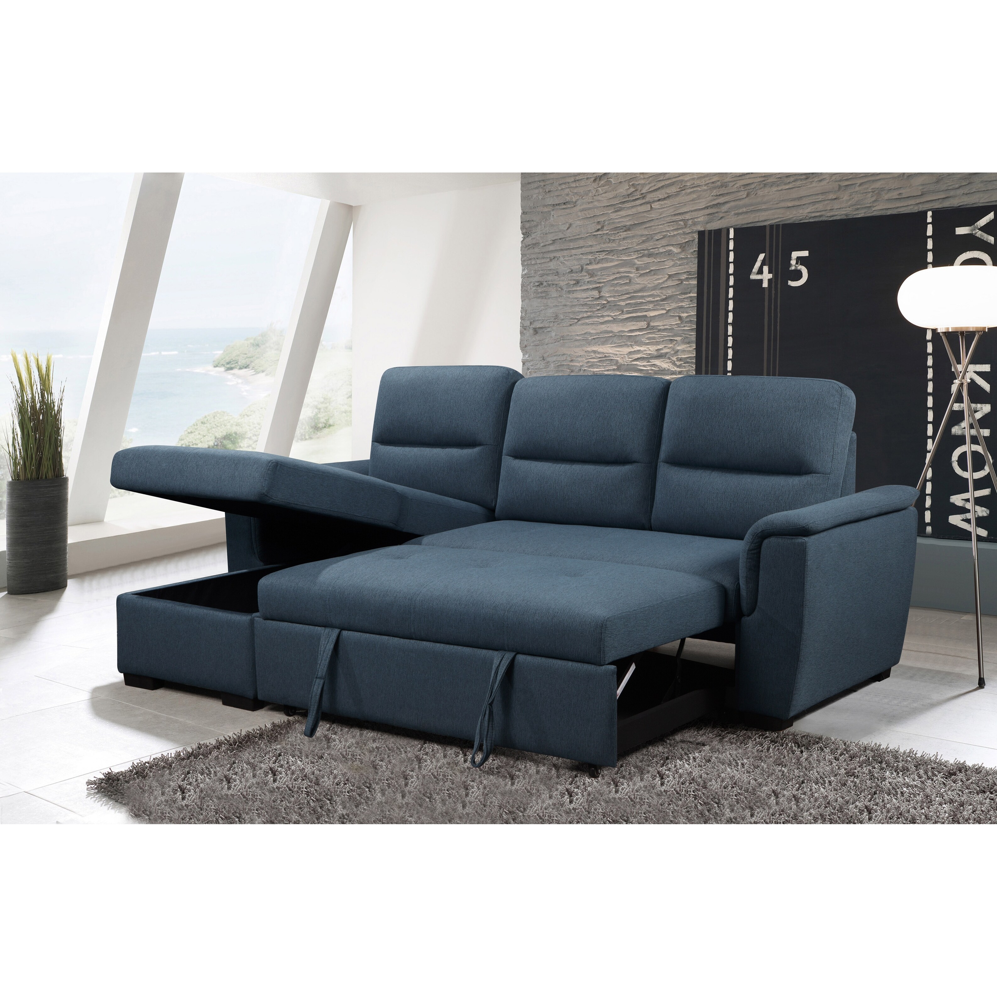 Lincoln fabric reversible storage deals sectional with pullout bed